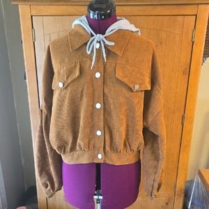 208 HYFVE Camel Corduroy Jacket with Grey Hood